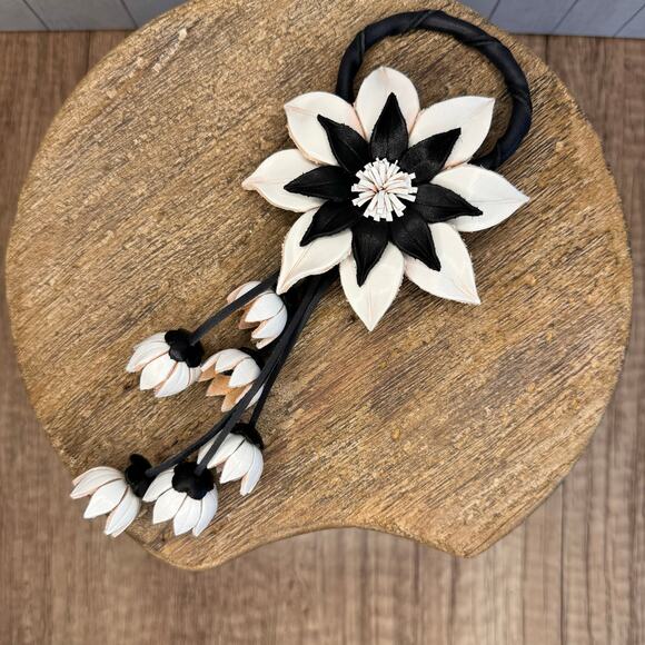 Black White Flower Purse Charm Genuine Leather Flower Bag Charm NEW FAST SHIP - Picture 5 of 7